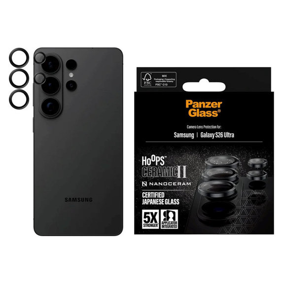 Hoops Ceramic II Kameraobjektivschutz für Samsung S26 Ultra, Schwarz, PanzerGlass