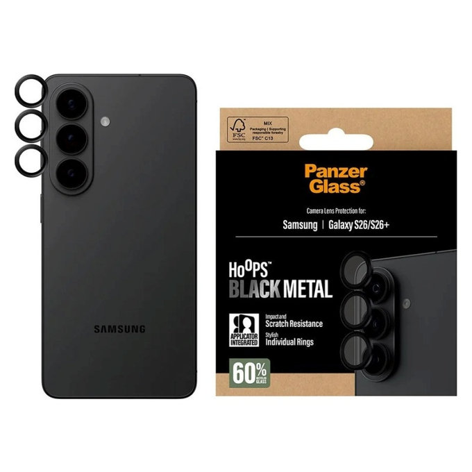 Hoops Kameraobjektivschutz für Samsung S26/S26+, Schwarz, PanzerGlass