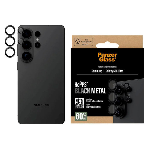 Hoops Kameraobjektivschutz für Samsung S26 Ultra, Schwarz, PanzerGlass