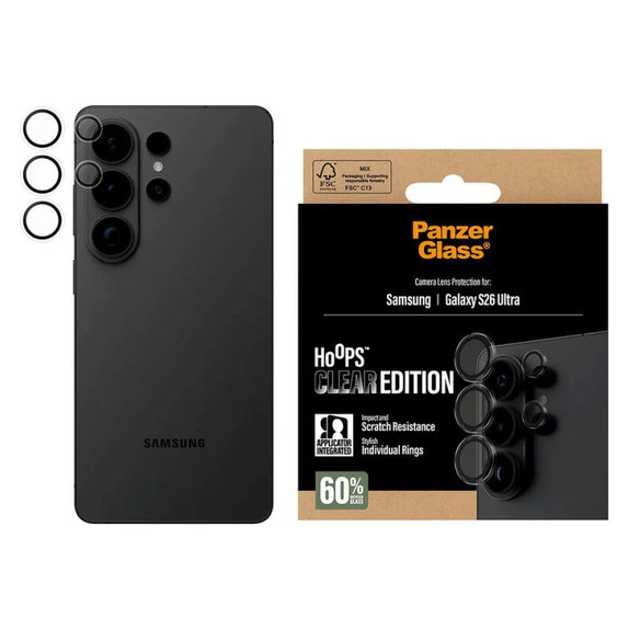 Hoops Kameraobjektivschutz für Samsung S26 Ultra, Transparent, PanzerGlass
