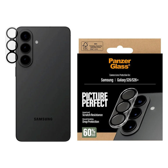 PicturePerfect Kameraobjektivschutz für Samsung S26/S26+, Schwarz, PanzerGlass