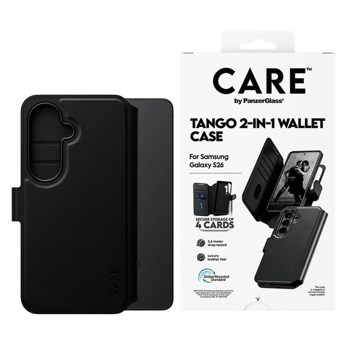 Hülle Tango Wallet Two-In-One mit QI für Samsung Galaxy S26, Schwarz, PanzerGlass