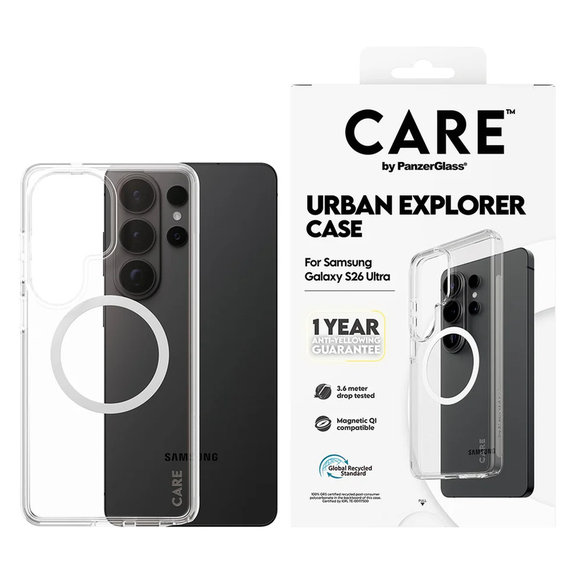 Hülle Urban Explorer mit weißem QI für Samsung Galaxy S26 Ultra, Transparent, PanzerGlass