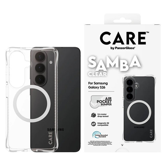 Hülle Samba mit weißem QI für Samsung Galaxy S26, Transparent, PanzerGlass