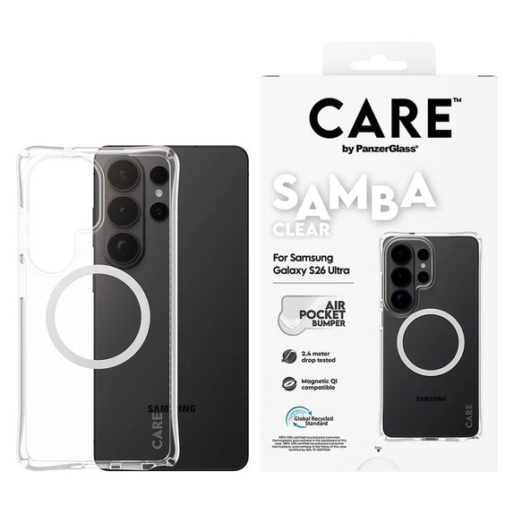 Hülle Samba mit weißem QI für Samsung Galaxy S26 Ultra, Transparent, PanzerGlass