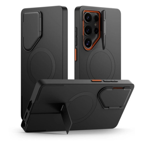 Hülle Kevlar Aura MagSafe für Samsung S25 Ultra, schwarz/orange, Tech-Protect