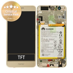 Huawei Honor 8 - LCD Display + Touchscreen Front Glas + Rahmen + Akku Batterie (Gold) - 02350USE, 02350VBF Genuine Service Pack