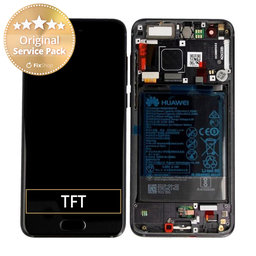 Huawei Honor 9 STF-L09 - LCD Display + Touchscreen Front Glas + Rahmen + Akku Batterie (Midnight Black) - 02351LGK Genuine Service Pack