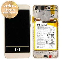 Huawei P10 Lite - LCD Display + Touchscreen Front Glas + Rahmen + Akku Batterie (Gold) - 02351FSN Genuine Service Pack
