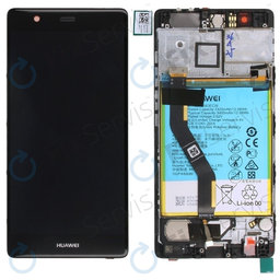 Huawei P9 Plus - LCD Display + Touchscreen Front Glas + Rahmen + Akku Batterie (Black) - 02350SUS, 02350VXU Genuine Service Pack