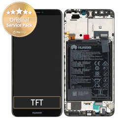 Huawei Y9 (2018) - LCD Display + Touchscreen Front Glas + Rahmen + Akku Batterie (Black) - 02351VFR, 02351VFS Genuine Service Pack