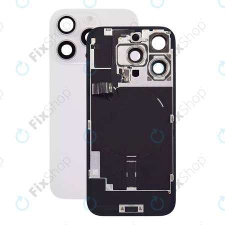 Apple iPhone 16 Pro - Rückgehäuseglas + Kameraglas + Metallplatte + Magsafe-Magnet (White Titanium)