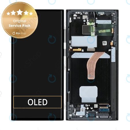 Samsung Galaxy S22 Ultra S908B - LCD Display + Touchscreen Front Glas + Rahmen (Graphite) - GH82-27488E, GH82-27489E Genuine Service Pack