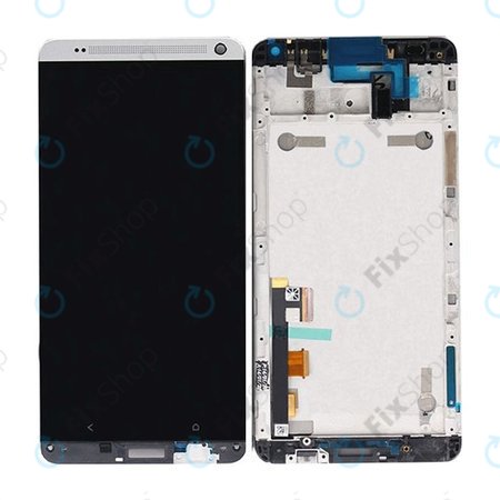 HTC One Max - LCD Display + Touchscreen Front Glas + Rahmen (Silver) - 80H01666-01 Genuine Service Pack
