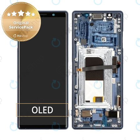 Sony Xperia 5 - LCD Display + Touchscreen Front Glas + Rahmen (Blue) - 1319-9384 Genuine Service Pack