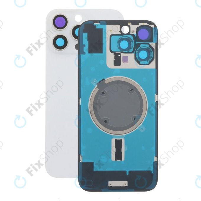 Apple iPhone 16 Pro Max - Rückgehäuseglas + Kameraglas + Metallplatte + Magsafe-Magnet (White Titanium)