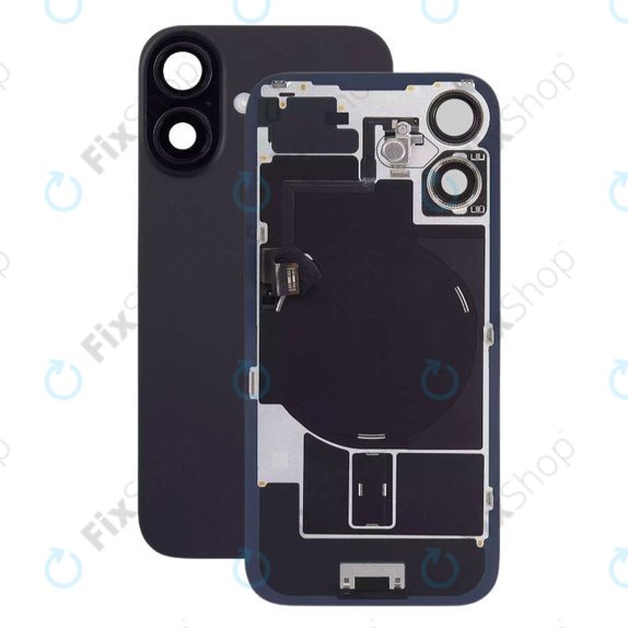 Apple iPhone 16 Plus - Rückgehäuseglas + Kameraglas + Metallplatte + Magsafe-Magnet + Flex kabel (Black)