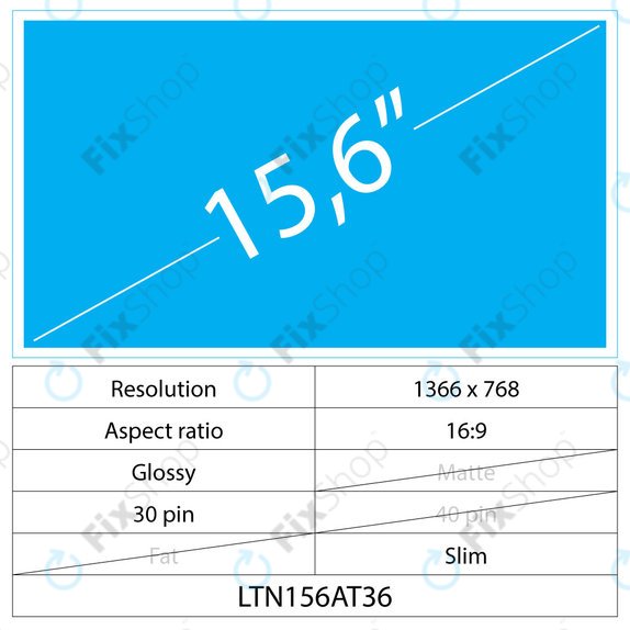 15.6 LCD Slim Glossy 30 pin HD