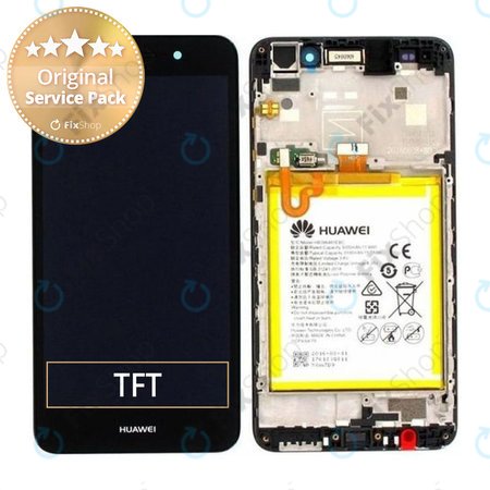 Huawei Y6 II CAM-L21 - LCD Display + Touchscreen Front Glas + Rahmen + Akku Batterie (Black) - 02350XME. 02350VUG Genuine Service Pack