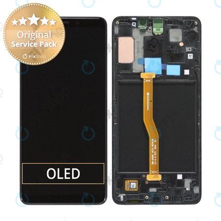 Samsung Galaxy A9 A920F (2018) - LCD Display + Touchscreen Front Glas + Rahmen (Caviar Black) - GH82-18308A, GH82-18322A Genuine Service Pack