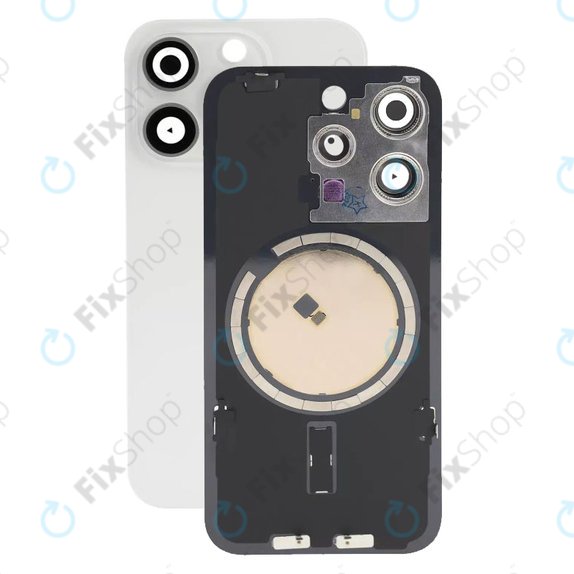 Apple iPhone 15 Pro - Rückgehäuseglas + Kameraglas + Metallplatte + Magsafe-Magnet (White Titanium)