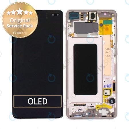 Samsung Galaxy S10 Plus G975F - LCD Display + Touchscreen Front Glas + Rahmen (Flamingo Pink) - GH82-18849D, GH82-18834D Genuine Service Pack