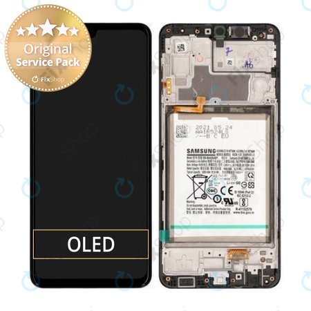 Samsung Galaxy M32 M325F - LCD Display + Touchscreen Front Glas + Rahmen + Akku (Black) - GH82-26192A Genuine Service Pack