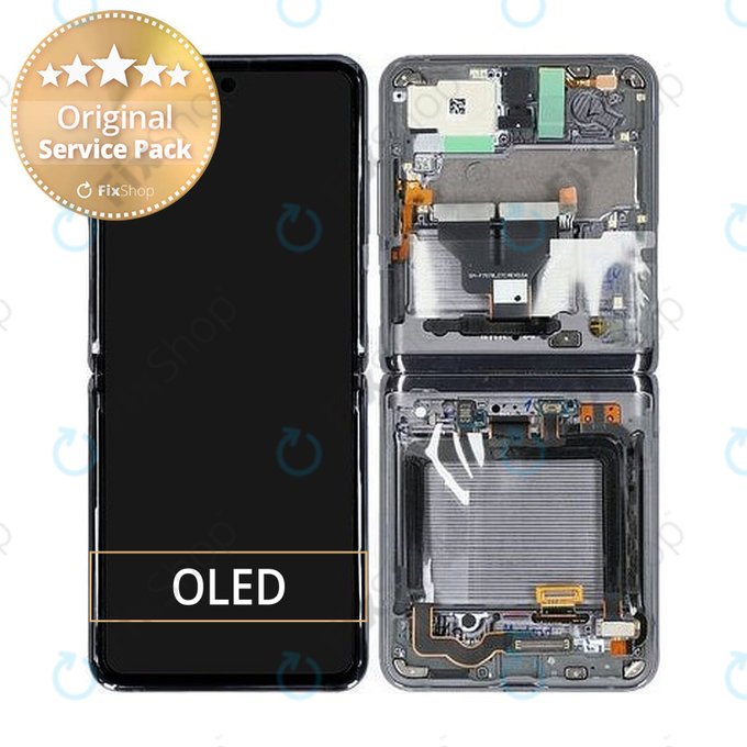 Samsung Galaxy Z Flip 5G F707B - LCD Display + Touchscreen Front Glas + Rahmen (Mystic Gray) - GH82-23351A Genuine Service Pack
