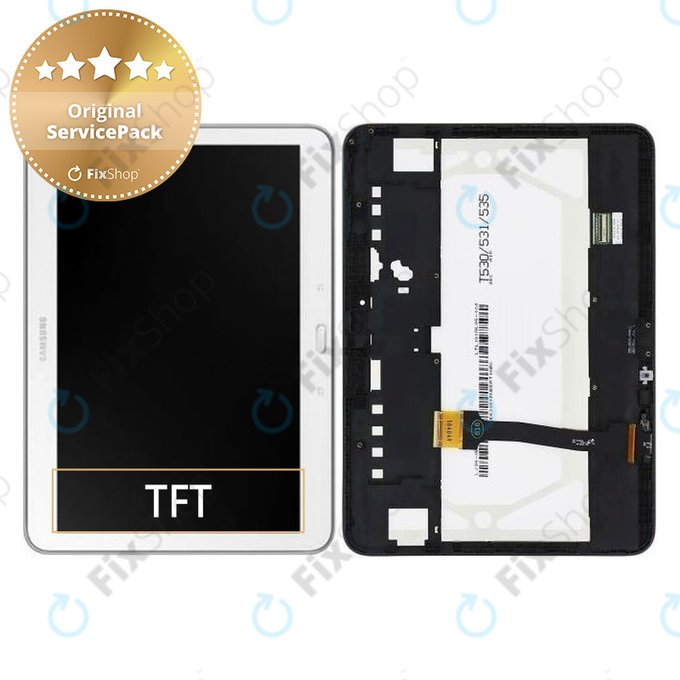Samsung Galaxy Tab 4 10.1 T530 - LCD Display + Touchscreen Front Glas + Rahmen (White) - GH97-15849B Genuine Service Pack