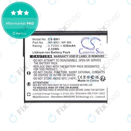 Akku batterie für Sony Cyber-Shot DSC-TX20, TX9, 630mAh, Li-Ion, 3.7V, NP-BN1, HQ