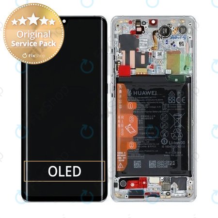 Huawei P30 Pro, P30 Pro 2020 - LCD Display + Touchscreen Front Glas + Rahmen + Akku Batterie (Silver Frost) - 02353SBC Genuine Service Pack