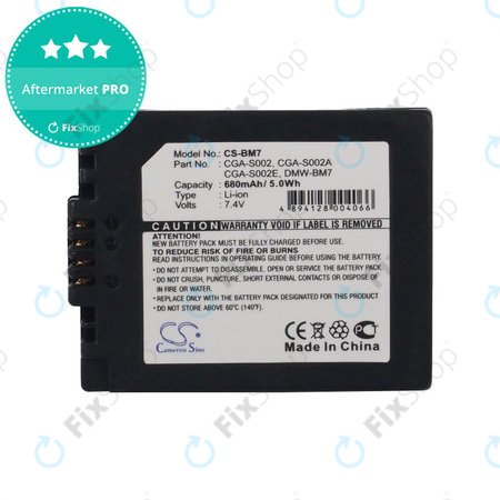 Akku batterie für Panasonic DMC-FZ10, 680mAh, Li-Ion, 7.4V, CGA-S002, HQ