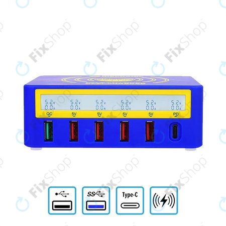 Mechanic iCharge 6 Pro - USB-Service-Ladestation mit USB-C, USB 3.0 und kabelloser Ladung