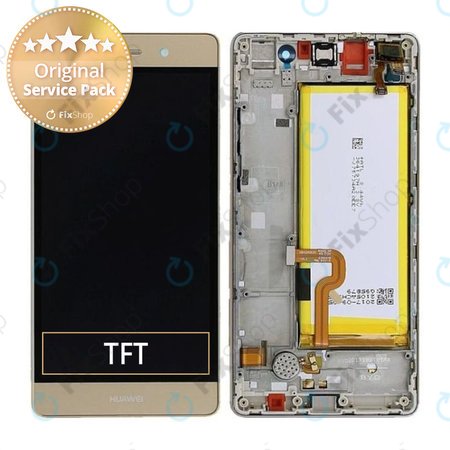 Huawei P8 Lite - LCD Display + Touchscreen front Glas + Rahmen + Akku Batterie (Gold) - 02350KGP, 02350KQH