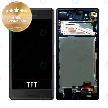 Sony Xperia X F5121, X Dual F5122 - LCD Display + Touchscreen Front Glas + Rahmen (Graphite Black) - 1302-4791 Genuine Service Pack