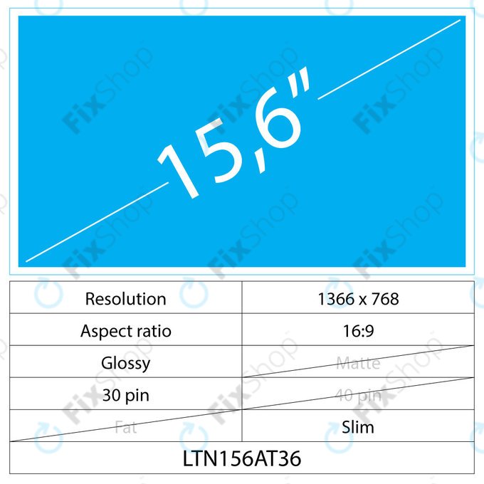 15.6 LCD Slim Glossy 30 pin HD