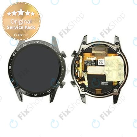 Huawei Watch GT2 Latona-B19 46mm - LCD Display + Touchscreen Front Glas + Rahmen (Matte Black) - 02353FYU Genuine Service Pack