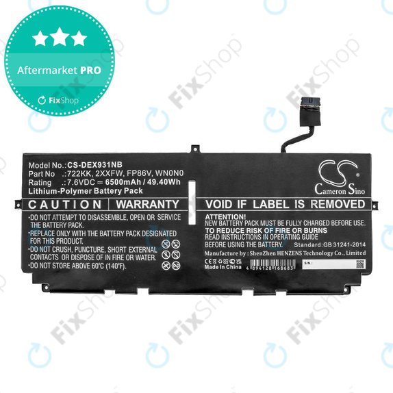 Akku batterie für Dell XPS 13 9300, 9380, 9310, 6500mAh, Li-Pol, 7.6V, 2XXFW, HQ