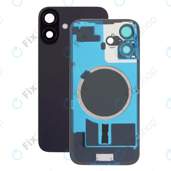 Apple iPhone 16 - Rückgehäuseglas + Kameraglas + Metallplatte + Magsafe-Magnet (Black)