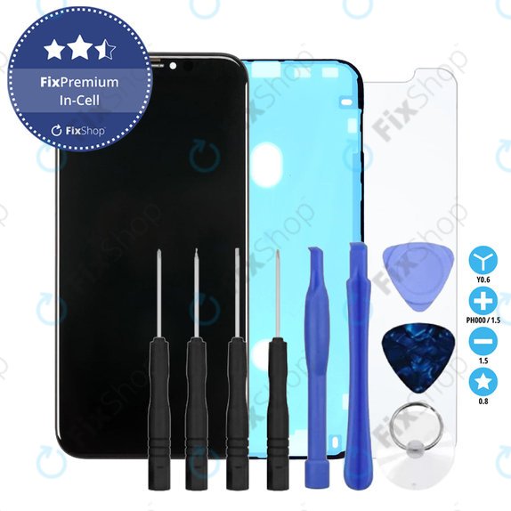 Display In-Cell für iPhone XR, Touchscreen-Glas mit Rahmen, Klebemittel (Adhesive), Gehärtetes Glas, Werkzeuge, FixPremium