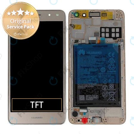 Huawei Y6 (2017) - LCD Display + Touchscreen Front Glas + Rahmen + Akku Batterie (Gold) - 02351DMF