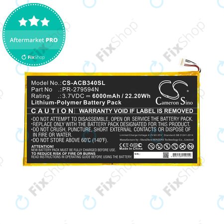 Akku batterie für Acer Iconia One 10 B3-A40, 6000mAh, Li-Pol, 3.7V, PR-279594N, HQ