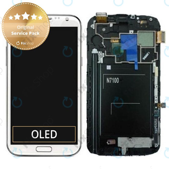 Samsung Galaxy Note 2 N7100 - LCD Display + Touchscreen Front Glas + Rahmen (Marble White) - GH97-14112A Genuine Service Pack
