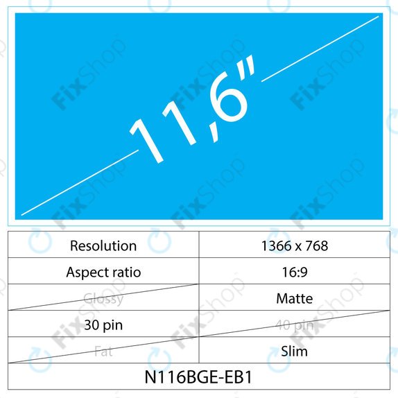 11.6 LCD Slim Matte 30 pin HD