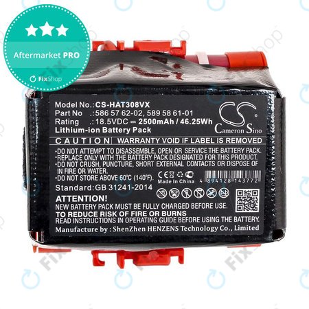 Akku batterie für Gardena R40, R50, R70, R80, Husqvarna Automower 305, 2500mAh, Li-Ion, 18.5V, 586 57 62-02, HQ