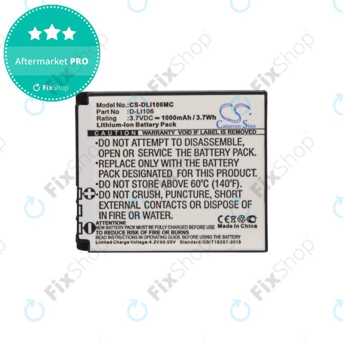 Batterie für Kodak PIXPRO SP1, Kodak PIXPRO SP1 HD, 1000mAh, Li-Ion, 3.7V, D-LI106, HQ