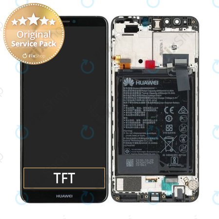 Huawei Y9 (2018) - LCD Display + Touchscreen Front Glas + Rahmen + Akku Batterie (Black) - 02351VFR, 02351VFS Genuine Service Pack