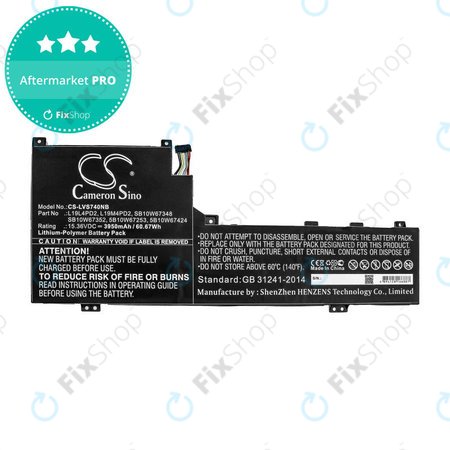 Akku batterie für Lenovo Yoga S740 14, IdeaPad S740-14IIL, 3950mAh, Li-Pol, 15.36V, L19L4PD2, HQ