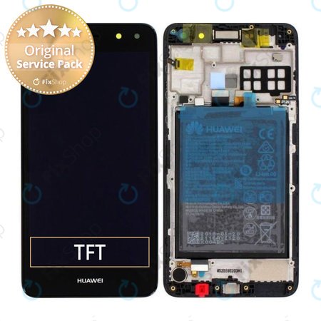 Huawei Y5 (2017) - LCD Display + Rahmen + Akku Batterie (Black) - 02351DMD Genuine Service Pack