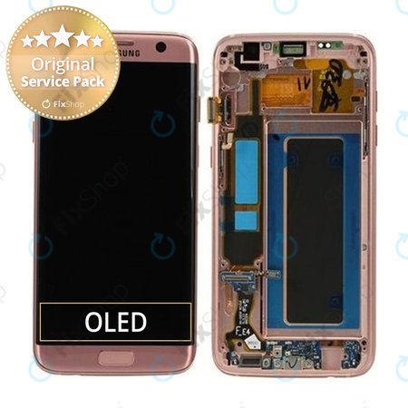 Samsung Galaxy S7 Edge G935F - LCD Display + Touchscreen Front Glas + Rahmen (Pink Gold) - GH97-18533E, GH97-18594E, GH97-18767E Genuine Service Pack